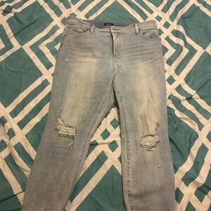 Express Light Blue Distressed Cropped Skinny Jeans